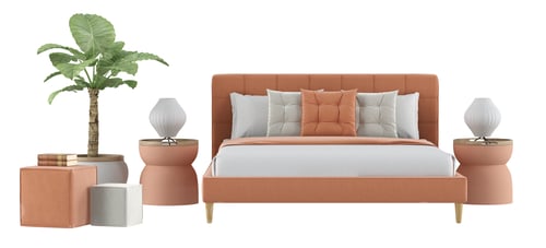 Preview: Modern bedroom set , double bed , peach fuzz color on white background