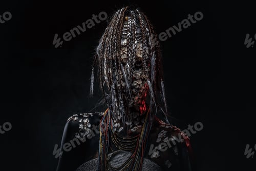 Preview: Close-up portrait of a witch from the indigenous African tribe, wearing traditional costume