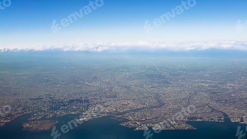 Preview: Elevate landscape of houses and roads at Fujinomiya city near the coast.