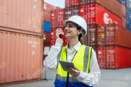 Preview: Engineer port manager communicating in container yard