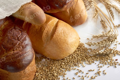 Preview: Fresh bread on wooden worktop