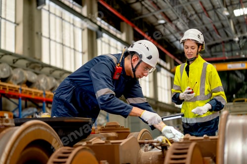 Preview: Professional technician or engineer try to check and fix the problem part of electric train and work