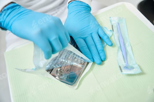 Preview: Dentist preparing for examination of patient teeth