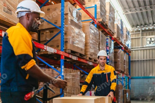 Preview: Logistics Workers Handling Packages in a Sustainable Warehouse with Low Carbon Workflow