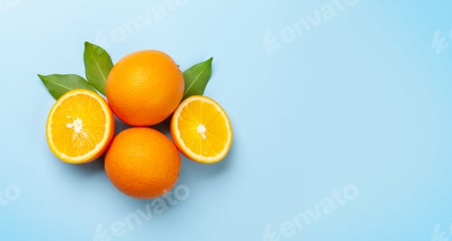 Preview: Fresh ripe orange fruits on blue background