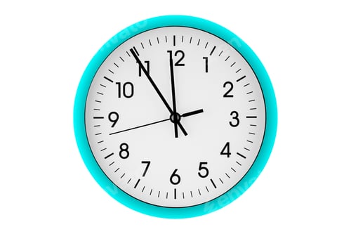 Preview: Blue watch, wall clock 11 hours 45 minutes on isolated or white background