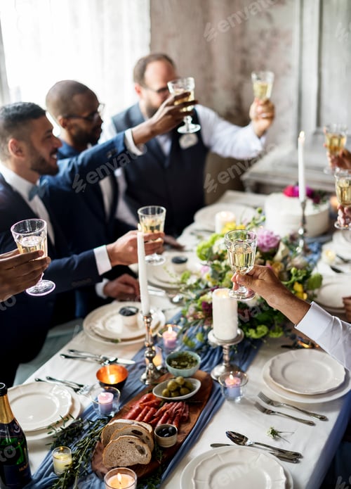 Preview: Group of Diverse People Clinking Wine Glasses Together
