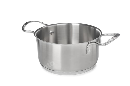 Preview: New shiny pot isolated on white. Domestic kitchenware