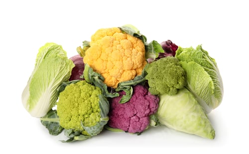 Preview: Different cabbages on white background. Healthy food