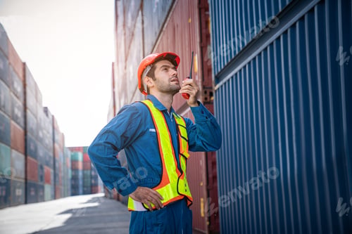 Preview: Male Container yard worker control and checking container.