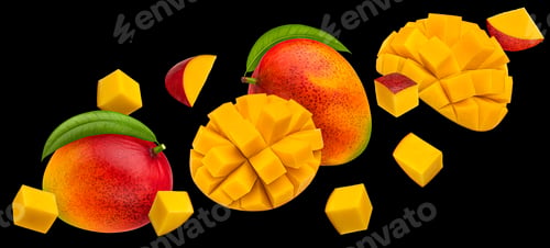 Preview: Mango fruits slices on black background
