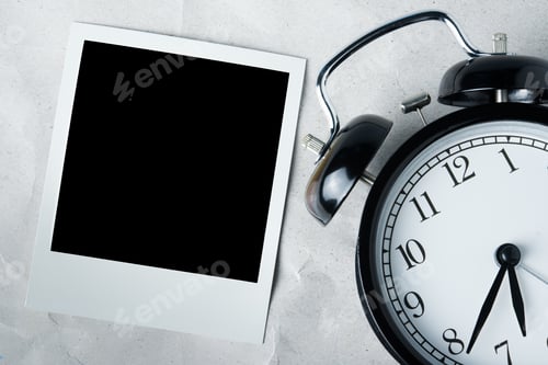 Preview: Photo frame and clock in black and white tone, vintage color filtered.