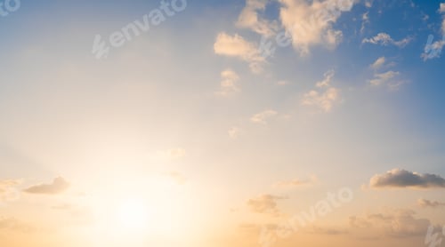 Preview: Sunset sky clouds in the evening with Orange, Yellow sunlight in Golden hour, Horizon sky nature bac