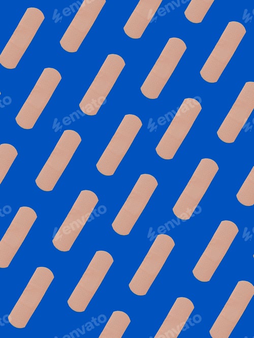 Preview: First aid adhesive plasters in diagonal pattern on blue background