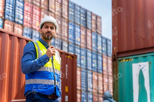 Preview: male engineers in a container shipping company Consulting