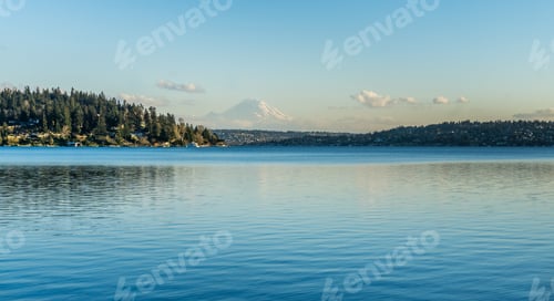 Preview: A View Of Mount Rainier Across Lake Washington From Seward Park In Seattle.
