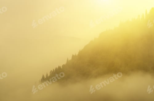 Preview: Fog and mountain morning landscape