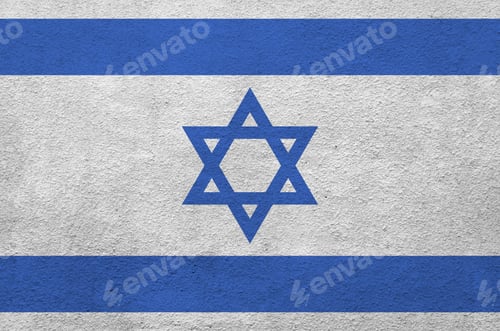 Preview: Israel flag depicted in bright paint colors on old relief plastering wall close up