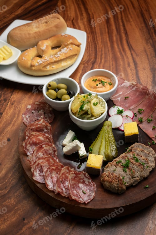 Preview: german cold cuts tapas snack platter with meats and bread