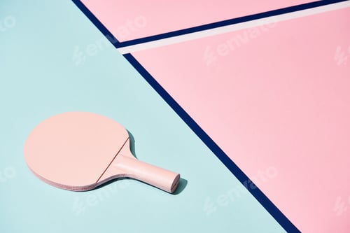 Preview: Tennis racket on pastel background with blue lines