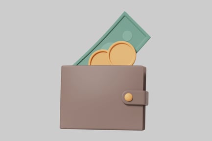 Preview: Open wallet with gold coins and a green bill