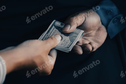 Preview: Back side of businessman who give bribe to the Government officials, the concept of corruption