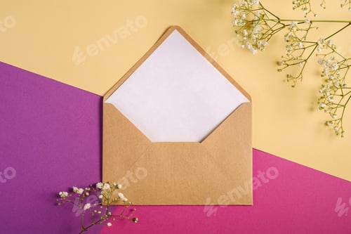 Preview: Kraft brown paper envelope with white empty card