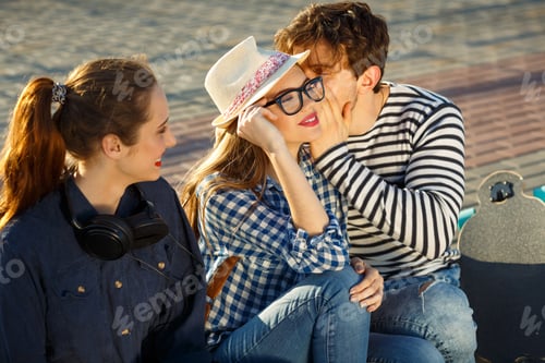 Preview: Smiling friends having fun outdoors