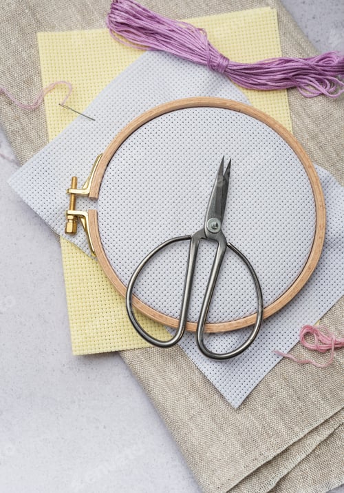 Preview: Embroidery hoop, fabric, thread and other accessories