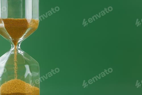 Preview: Gold hourglass on dark green paper background