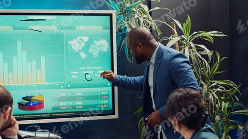 Preview: Startup team analyzing worldwide sales and client feedback