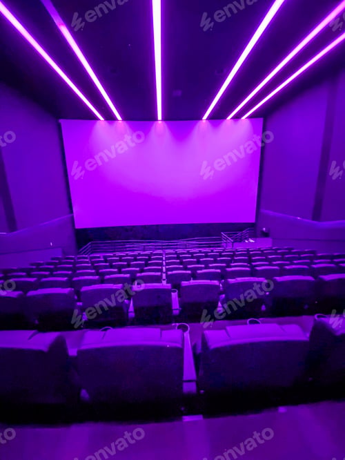 Preview: Screen and red velvet seats. Empty cinema. Mock Up. Premiere