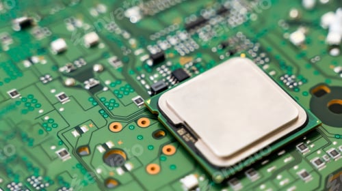 Preview: close up of PCB board and chip IC, Electronic circuit board, Electronic part. Main IC on board.