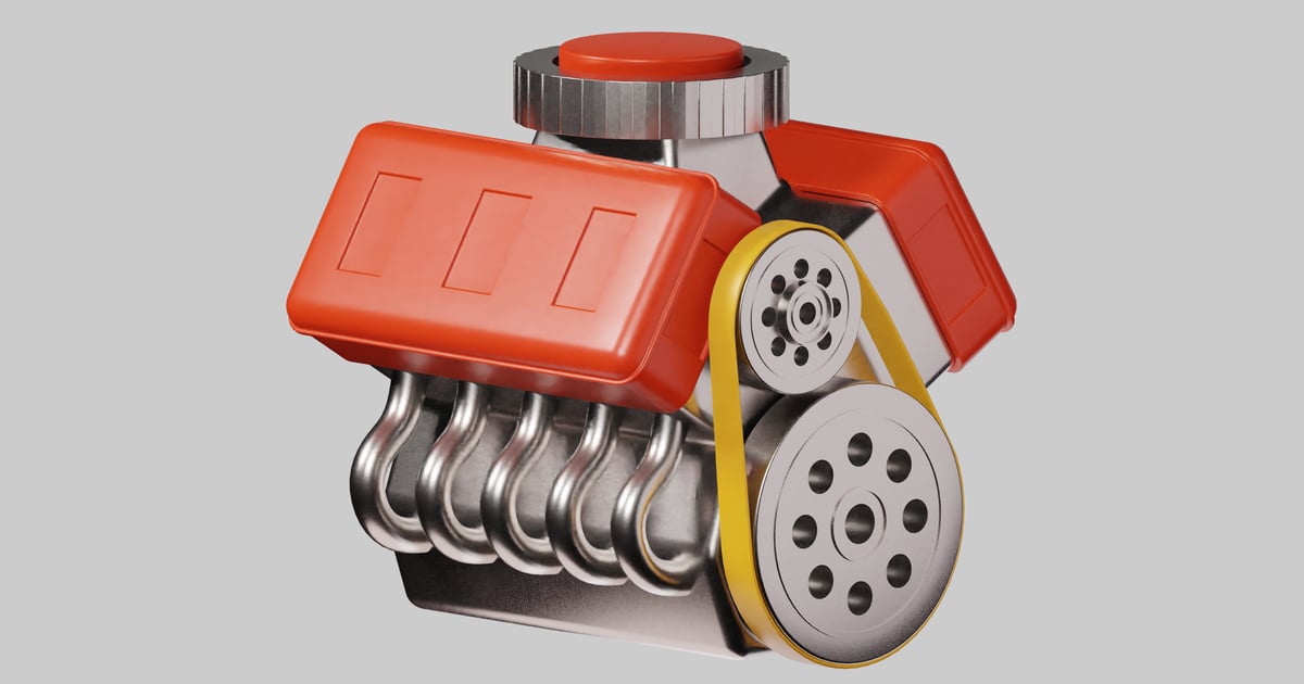Stylized Engine Block with Belt Drive 3D, Incl. belt & drive - Envato
