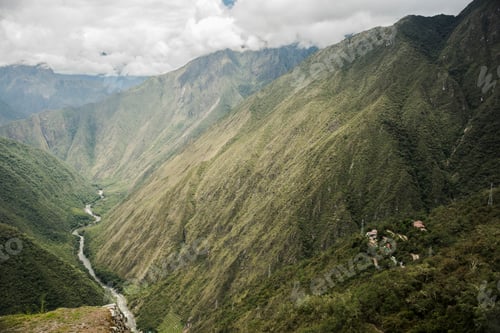 Preview: Elevated view of valley on Inca trail, Inca, Huanuco, Peru, South America