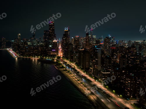 Preview: Aerial view of Chicago at night