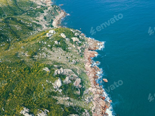 Preview: Aerial drone view of rocky coastal scenery in Ganh Da Dhia, Phui Yen, Vietnam