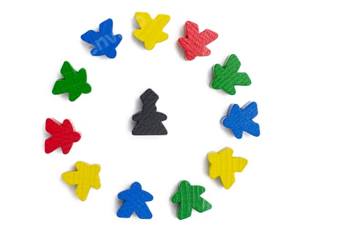 Preview: Concept of role of religion in the society. Black figure of a priest in a middle of circle