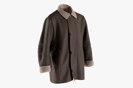 Preview: Men's Brown Leather Coat with Fleece Trim