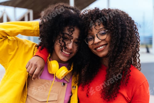 Preview: young happy women having fun outdoor , laughing and sharing good mood