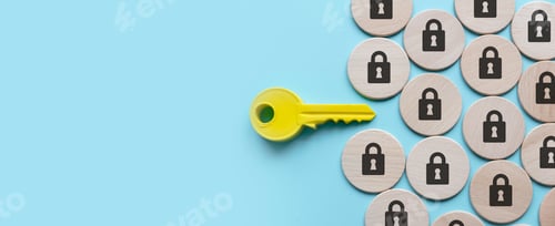 Preview: Security and protection concept. A yellow key among a padlock symbol.