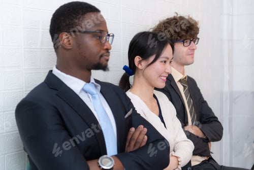 Preview: Portrait of confident business team standing in office. Multiethnic group.
