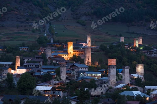 Preview: Night View of the City of Mestia from the Medieval Towers, Georgia