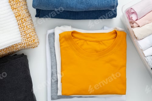Preview: Folded Colorful Clothes and Linens Organized Neatly