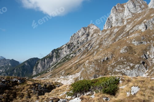 Preview: Mountain landscape and blue sky with some clouds. Julian Alps slovenia