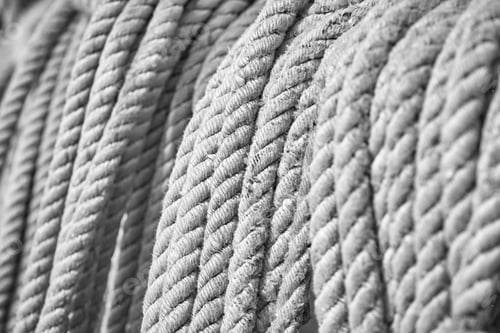Preview: Black and white picture of old boat ropes.