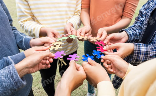 Preview: Team LGBTQ Rainbow hand holding Jigsaw Puzzles Flags of Diversity Gay and lesbian for Celebration