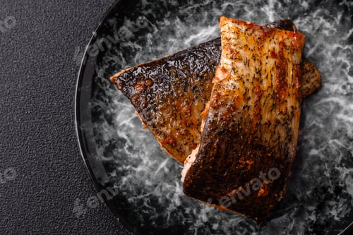 Preview: Food, seafood, grilled fish fillet with lemon, salt and spices. Grilled fish fillet