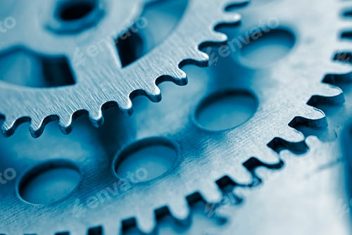 Preview: Two toothed steel gears with copy space