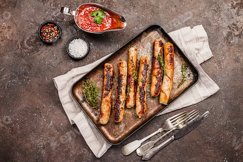 Preview: Grilled sausages with sauce